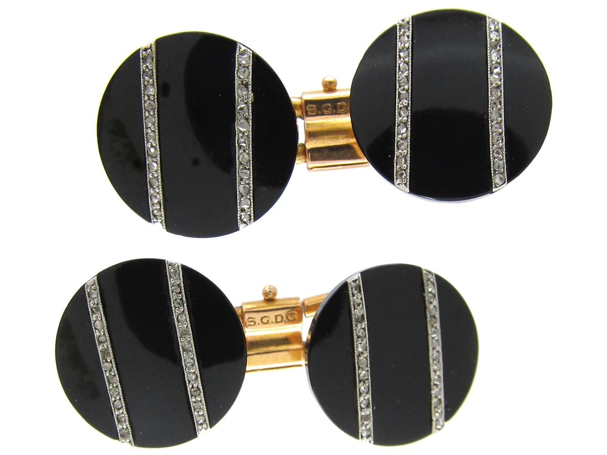 Art Deco Platinum & 18ct Gold, Onyx & Rose Diamond Cufflinks 3 Art Deco Platinum & 18ct Gold, Onyx & Rose Diamond Cufflinks