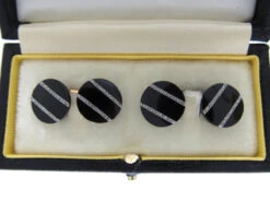 Art Deco Platinum & 18ct Gold, Onyx & Rose Diamond Cufflinks 8 Art Deco Platinum & 18ct Gold, Onyx & Rose Diamond Cufflinks -Antique Jewellery Company 156b
