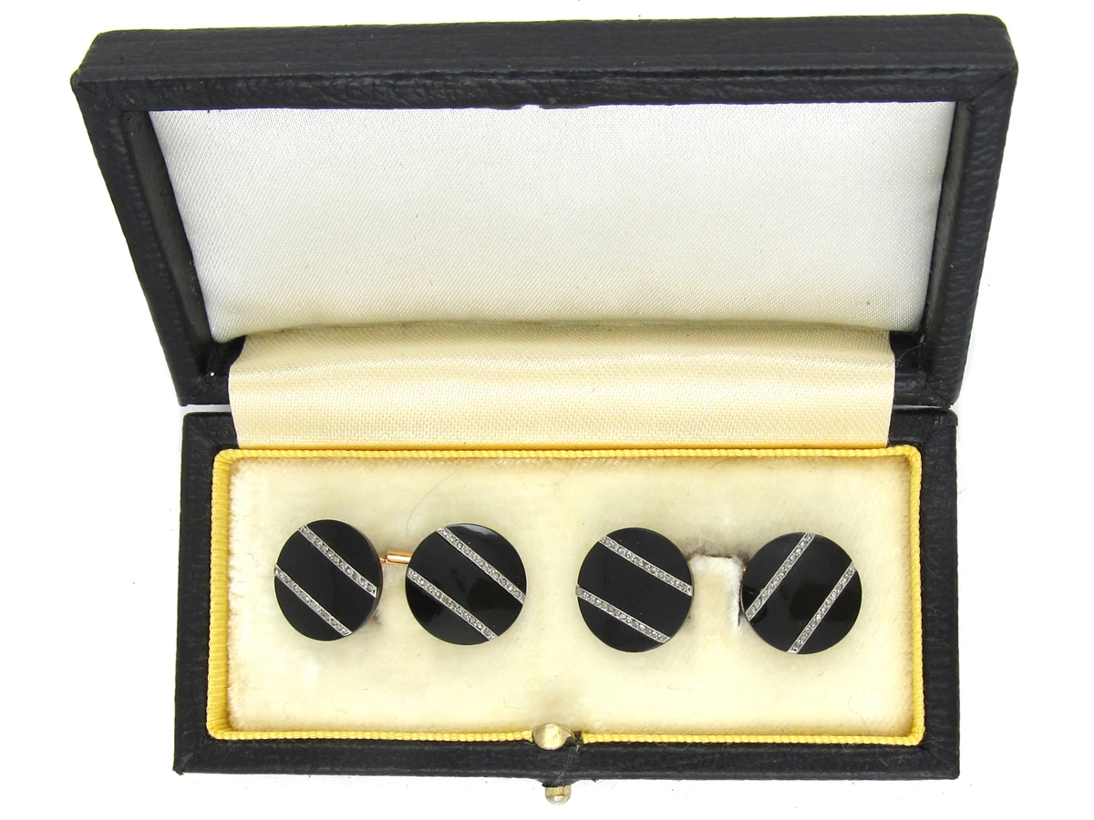 Art Deco Platinum & 18ct Gold, Onyx & Rose Diamond Cufflinks 6 Art Deco Platinum & 18ct Gold, Onyx & Rose Diamond Cufflinks - Image 4