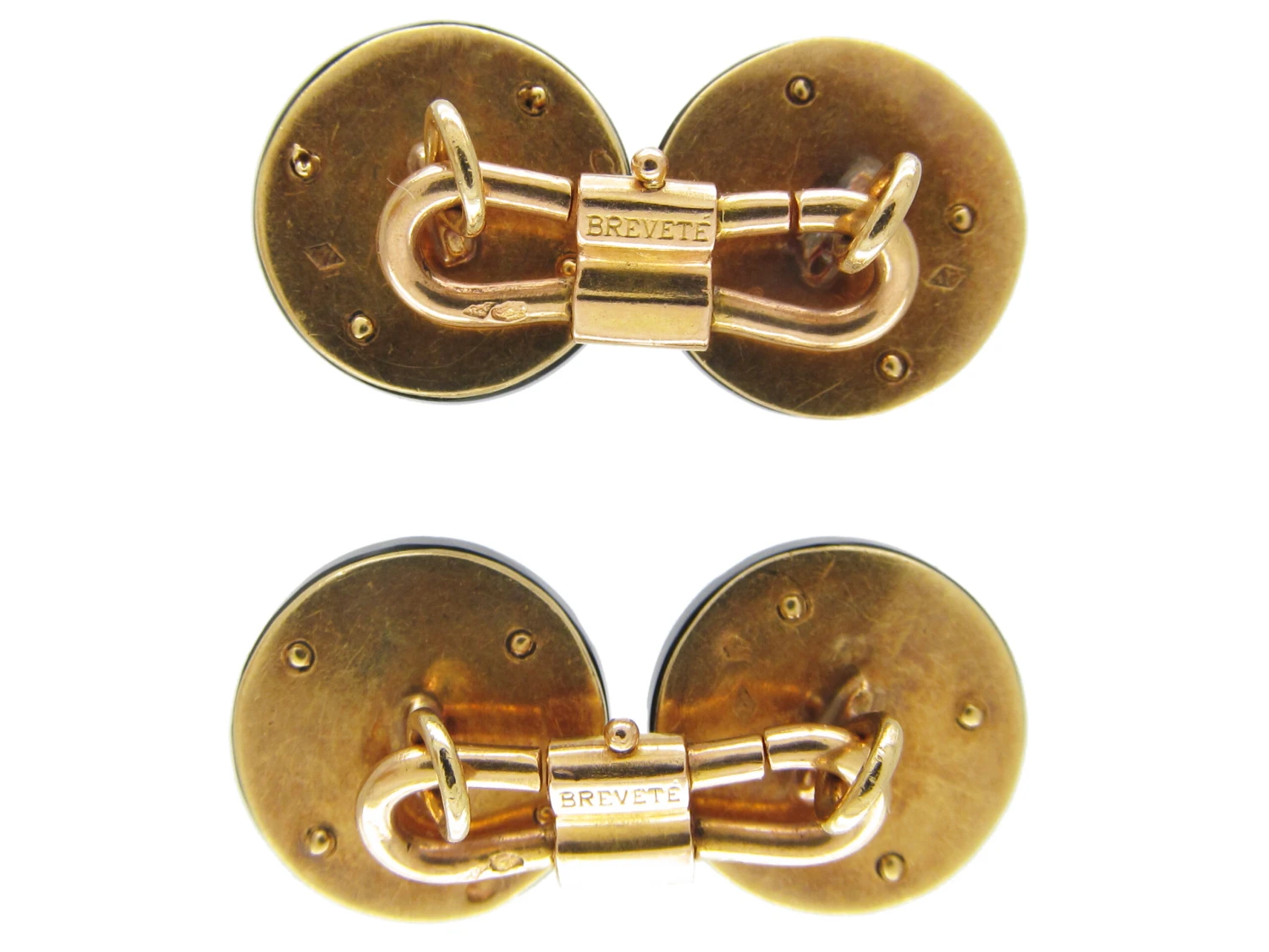 Art Deco Platinum & 18ct Gold, Onyx & Rose Diamond Cufflinks 4 Art Deco Platinum & 18ct Gold, Onyx & Rose Diamond Cufflinks - Image 2