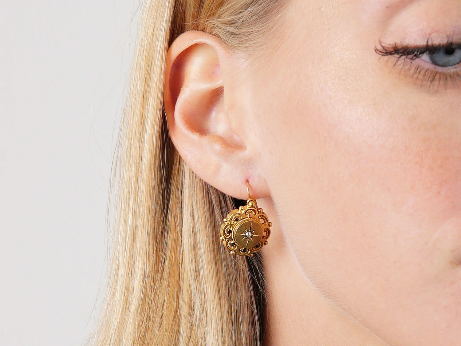 Victorian 15ct Gold Round Earrings Set With Natural Split Pearls 6 Victorian 15ct Gold Round Earrings Set With Natural Split Pearls - Image 4