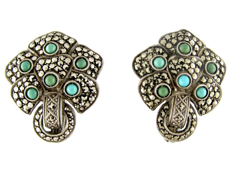 Theodor Fahrner Turquoise & Marcasite Silver Earrings 3 Theodor Fahrner Turquoise & Marcasite Silver Earrings