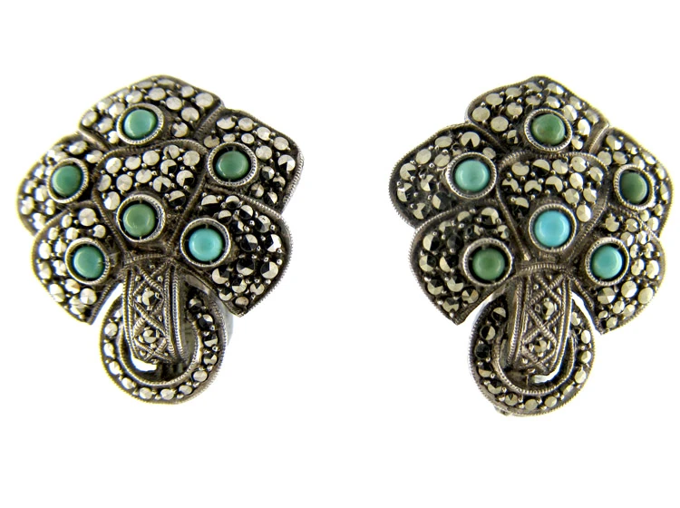 Theodor Fahrner Turquoise & Marcasite Silver Earrings 5 Theodor Fahrner Turquoise & Marcasite Silver Earrings - Image 3