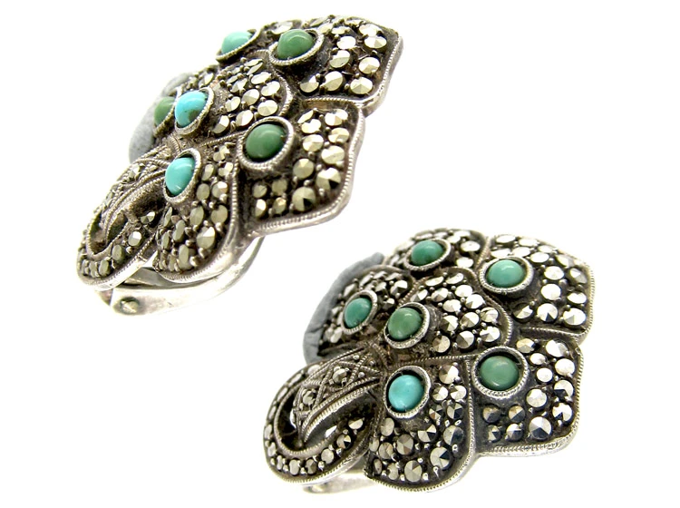 Theodor Fahrner Turquoise & Marcasite Silver Earrings 6 Theodor Fahrner Turquoise & Marcasite Silver Earrings - Image 4