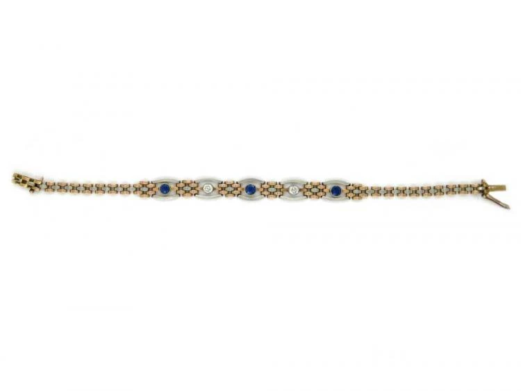 15ct Gold & Platinum, Sapphire & Diamond Gate Bracelet 4 15ct Gold & Platinum, Sapphire & Diamond Gate Bracelet - Image 2