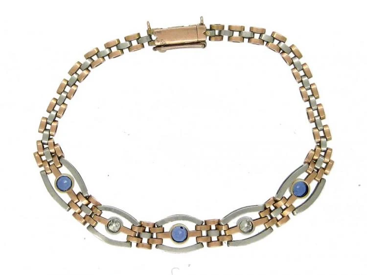 15ct Gold & Platinum, Sapphire & Diamond Gate Bracelet 5 15ct Gold & Platinum, Sapphire & Diamond Gate Bracelet - Image 3