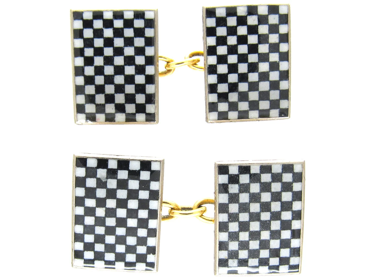 18ct Gold Enamel Art Deco Chequerboard Cufflinks 3 18ct Gold Enamel Art Deco Chequerboard Cufflinks