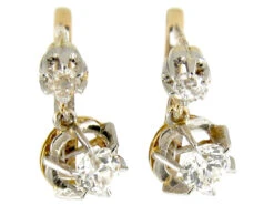 Two Stone Diamond Drop French Earrings 9 Two Stone Diamond Drop French Earrings -Antique Jewellery Company 167e