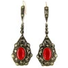 Art Deco Marcasite Drop Earrings Set With Carnelian -Antique Jewellery Company 169a