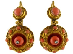 18ct Gold & Coral Victorian Drop Earrings