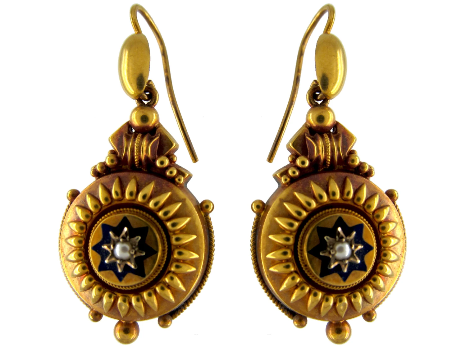 15ct Gold Victorian Drop Earrings With Star Motif 3 15ct Gold Victorian Drop Earrings With Star Motif