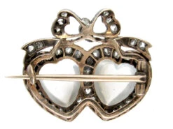 Double Heart Diamond & Moonstone Edwardian Brooch -Antique Jewellery Company 177b 1