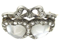 Double Heart Diamond & Moonstone Edwardian Brooch -Antique Jewellery Company 177c 1