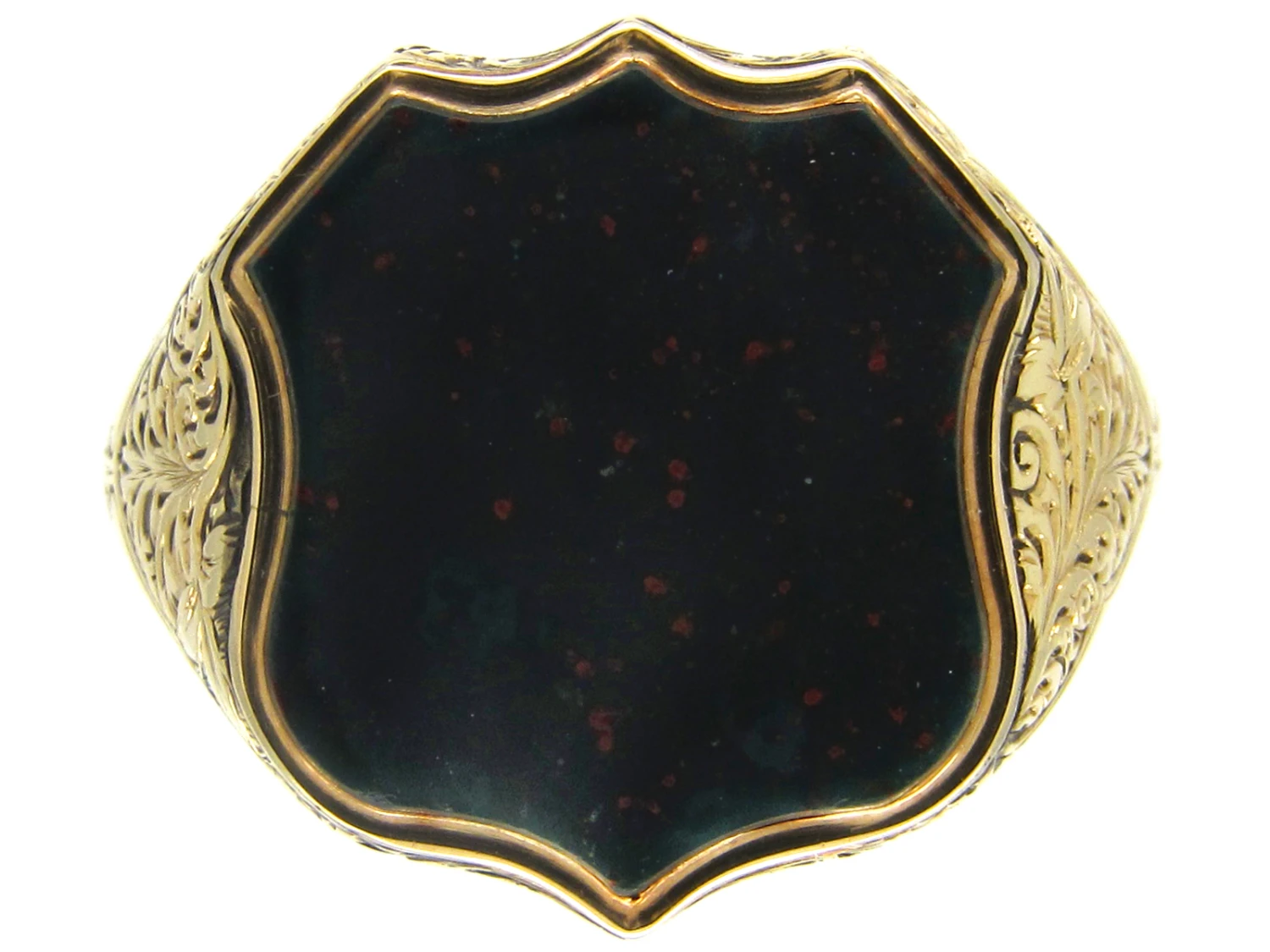 Shield Shaped Gold & Bloodstone Signet Ring 3 Shield Shaped Gold & Bloodstone Signet Ring