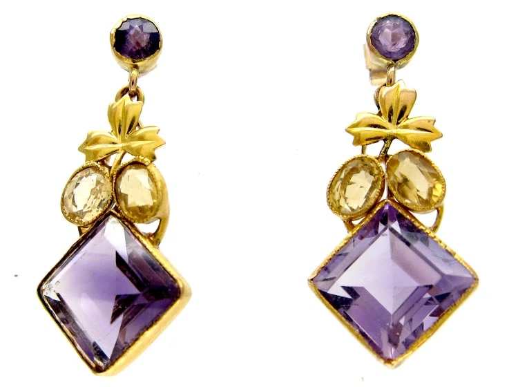 Amethyst & Citrine Gold Drop Earrings 3 Amethyst & Citrine Gold Drop Earrings