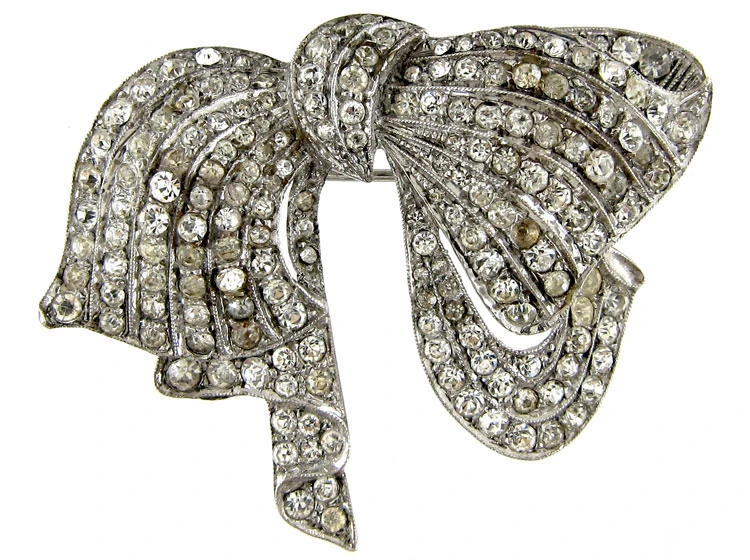 Art Deco Silver & Paste Bow Brooch 3 Art Deco Silver & Paste Bow Brooch