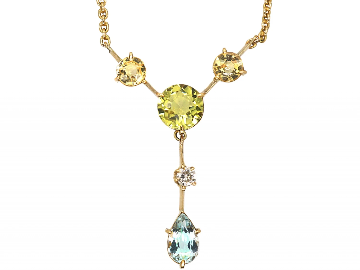 Art Deco 18ct Gold Aquamarine, Peridot, Diamond & Topaz Necklace 3 Art Deco 18ct Gold Aquamarine, Peridot, Diamond & Topaz Necklace