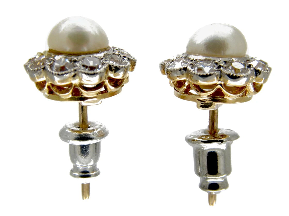 Diamond & Natural Pearl Earrings 4 Diamond & Natural Pearl Earrings - Image 2