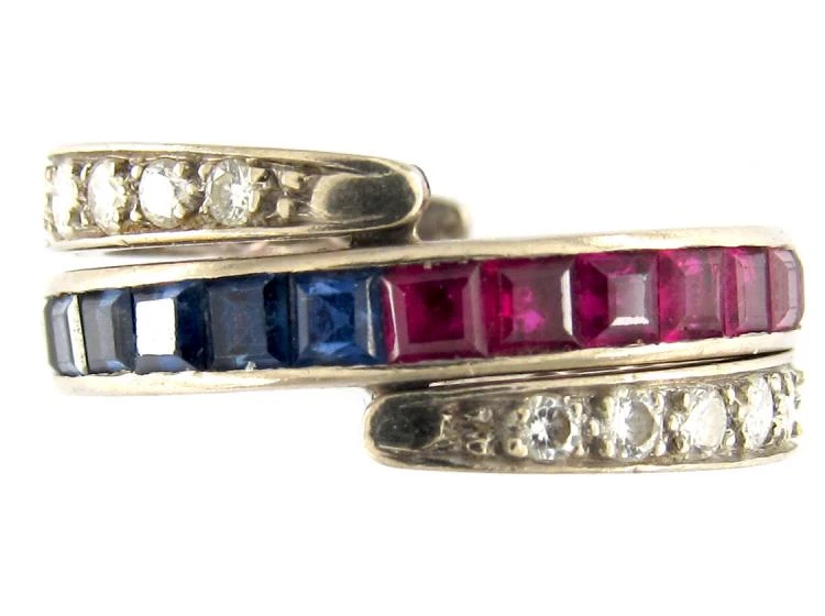 Diamond, Sapphire & Ruby Art Deco Flip-over Ring 4 Diamond, Sapphire & Ruby Art Deco Flip-over Ring - Image 2