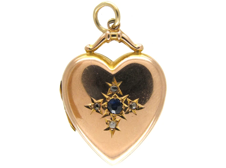 Edwardian 9ct Gold Sapphire & Diamond Heart Locket 3 Edwardian 9ct Gold Sapphire & Diamond Heart Locket