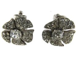 Silver & Paste Flower Clip On Earrings