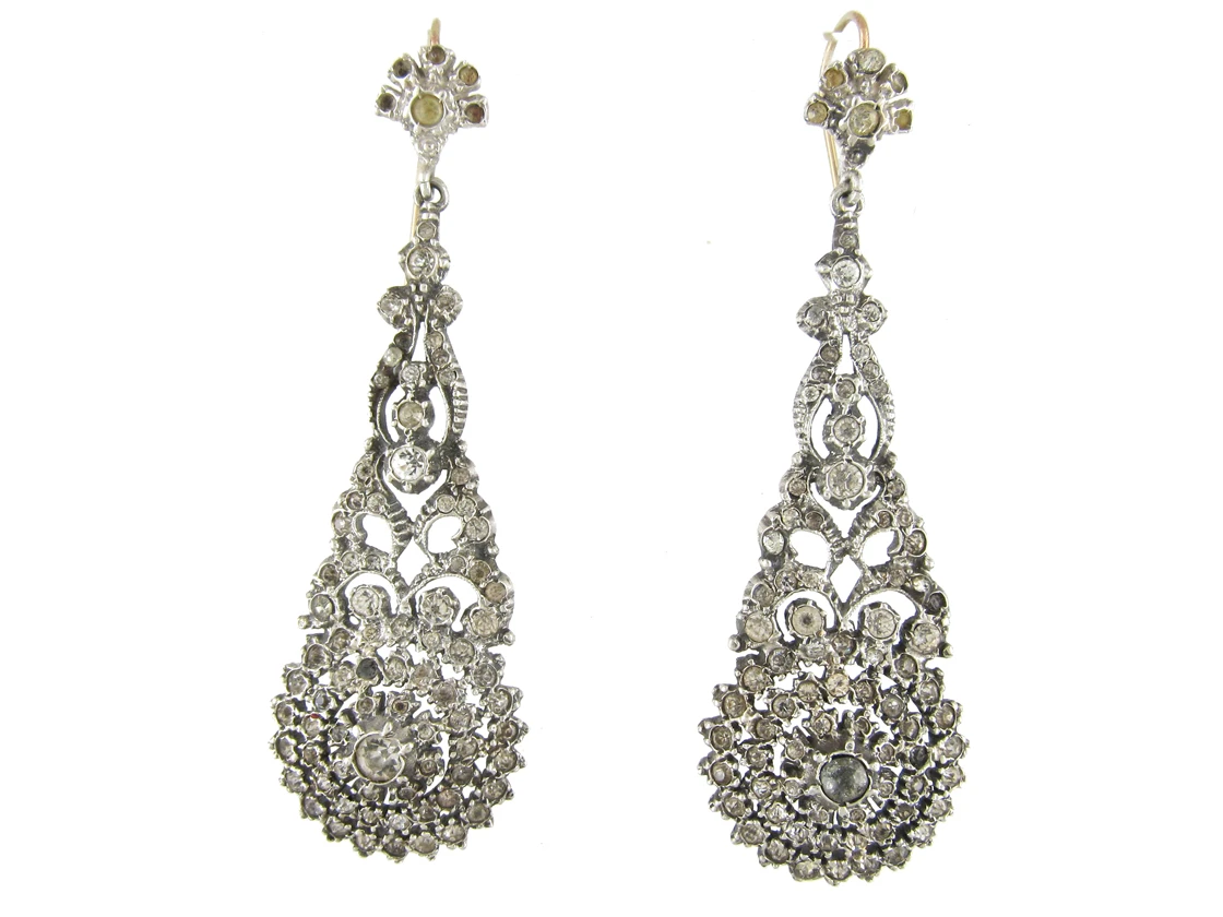 Long Drop Silver & Paste Edwardian Earrings 3 Long Drop Silver & Paste Edwardian Earrings