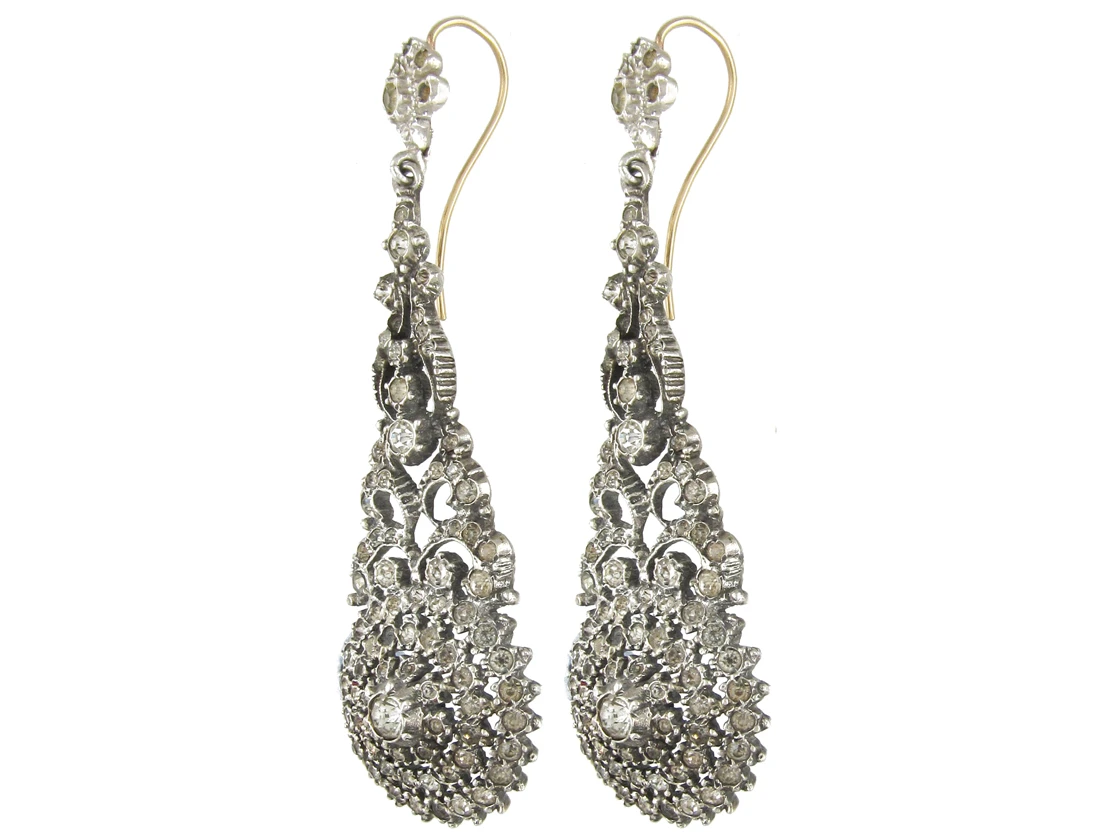 Long Drop Silver & Paste Edwardian Earrings 4 Long Drop Silver & Paste Edwardian Earrings - Image 2
