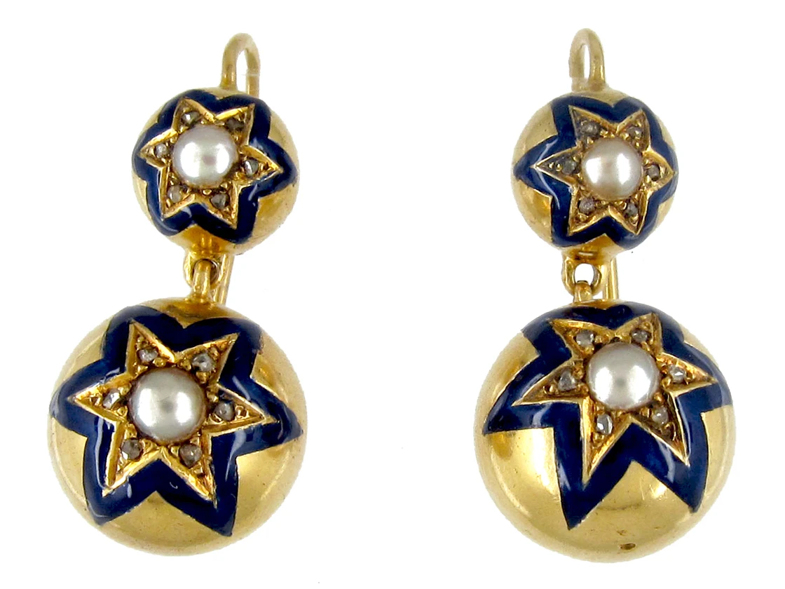 Victorian Ball & Star 18ct Gold Drop Earrings 3 Victorian Ball & Star 18ct Gold Drop Earrings