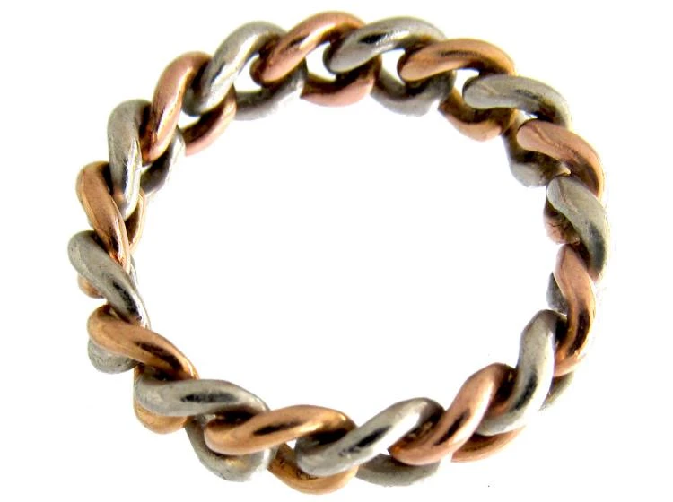 Edwardian Chainlink Platinum & Gold Ring 4 Edwardian Chainlink Platinum & Gold Ring - Image 2