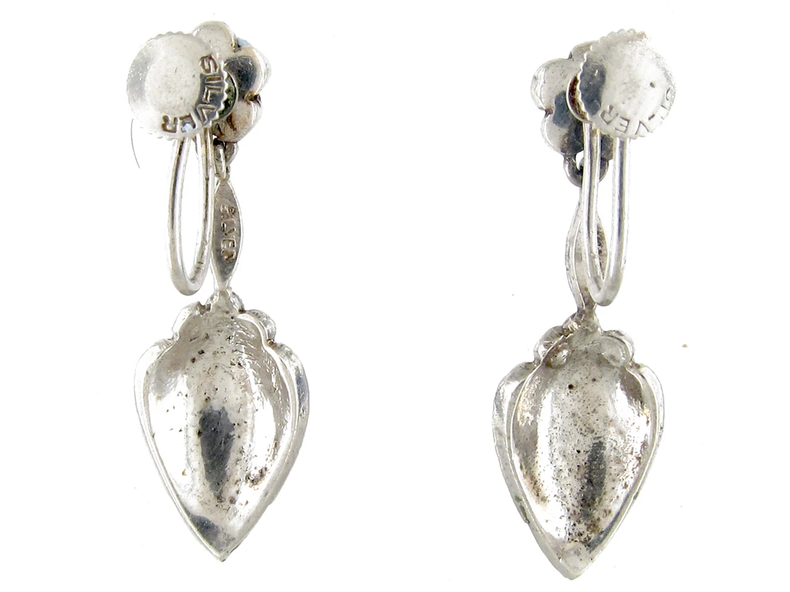 Silver, Marcasite & Blue Enamel Art Deco Drop Earrings 4 Silver, Marcasite & Blue Enamel Art Deco Drop Earrings - Image 2