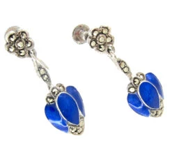 Silver, Marcasite & Blue Enamel Art Deco Drop Earrings 9 Silver, Marcasite & Blue Enamel Art Deco Drop Earrings -Antique Jewellery Company 199d