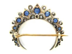 Sapphire & Diamond Crescent Moon Brooch 5 Sapphire & Diamond Crescent Moon Brooch -Antique Jewellery Company 19b