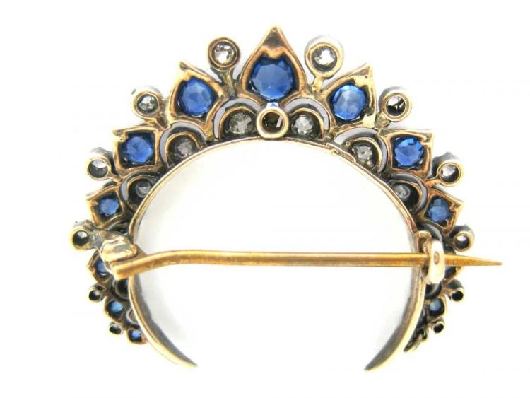 Sapphire & Diamond Crescent Moon Brooch 4 Sapphire & Diamond Crescent Moon Brooch - Image 2
