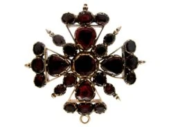 Georgian Flat Cut Garnet Maltese Cross Brooch