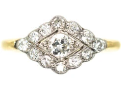 Edwardian 18ct Gold & Platinum, Diamond Set Diamond Shaped Ring