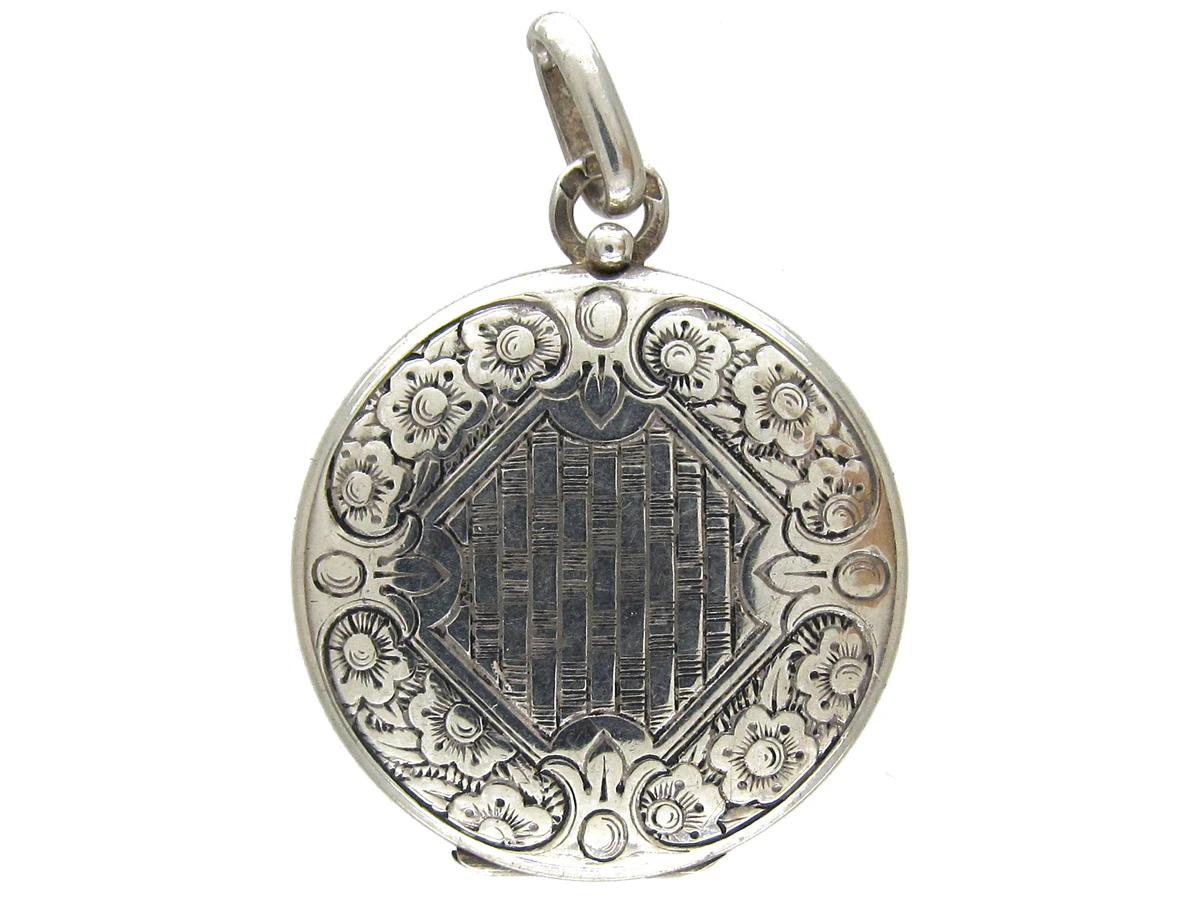 Art Deco Round Silver Locket Pendant 3 Art Deco Round Silver Locket Pendant