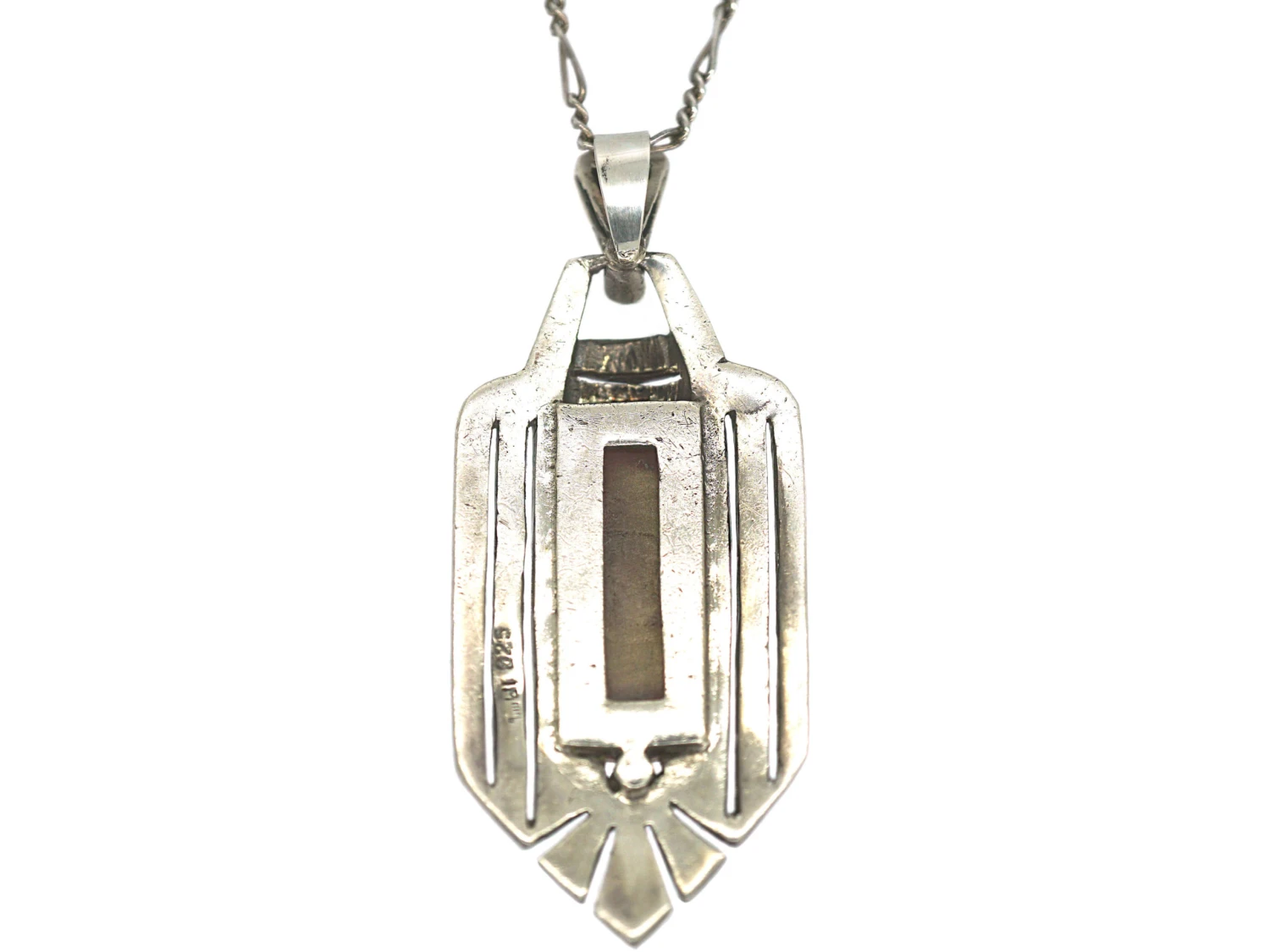 Art Deco Silver, Carnelian & Marcasite Pendant On Silver Chain 4 Art Deco Silver, Carnelian & Marcasite Pendant On Silver Chain - Image 2