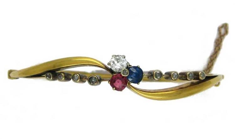 18ct Gold Diamond, Ruby, Sapphire Bangle 3 18ct Gold Diamond, Ruby, Sapphire Bangle