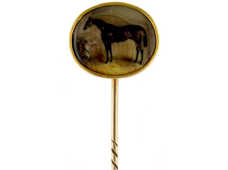 Horse In Stable Gold & Enamel Tie Pin 3 Horse In Stable Gold & Enamel Tie Pin