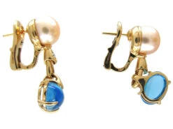18ct Gold Blue Topaz, Diamond & Pearl Earrings By Bulgari -Antique Jewellery Company 1b8