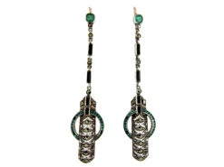 Silver ​& Paste Art Deco Long Drop Earrings