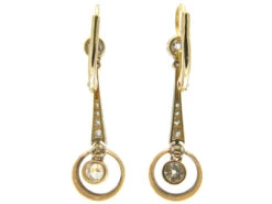 Art Deco 18ct Gold & Platinum & Diamond Drop Earrings -Antique Jewellery Company 1c1 1
