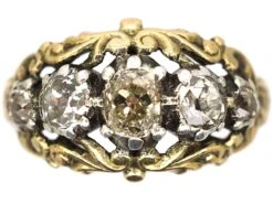 Georgian 15ct Gold & Silver, Cushion Cut Diamond Three Stone Ring