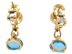 18ct Gold Blue Topaz, Diamond & Pearl Earrings By Bulgari -Antique Jewellery Company 1c8
