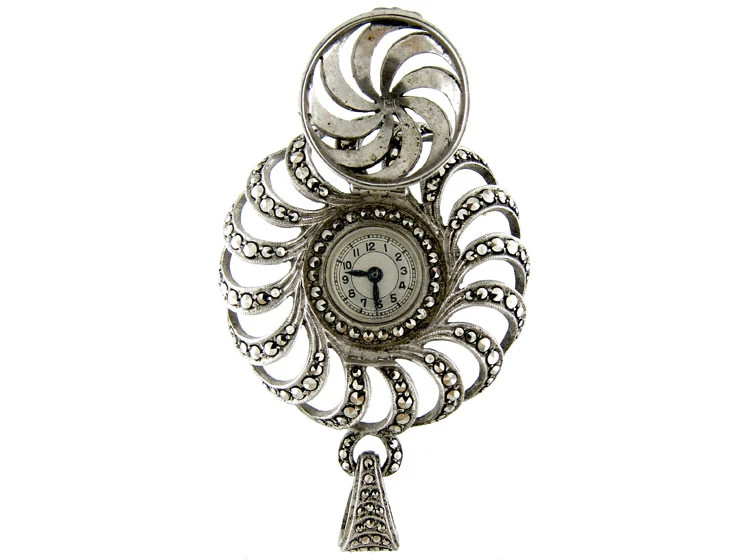 Silver Marcasite Watch Pendant 4 Silver Marcasite Watch Pendant - Image 2