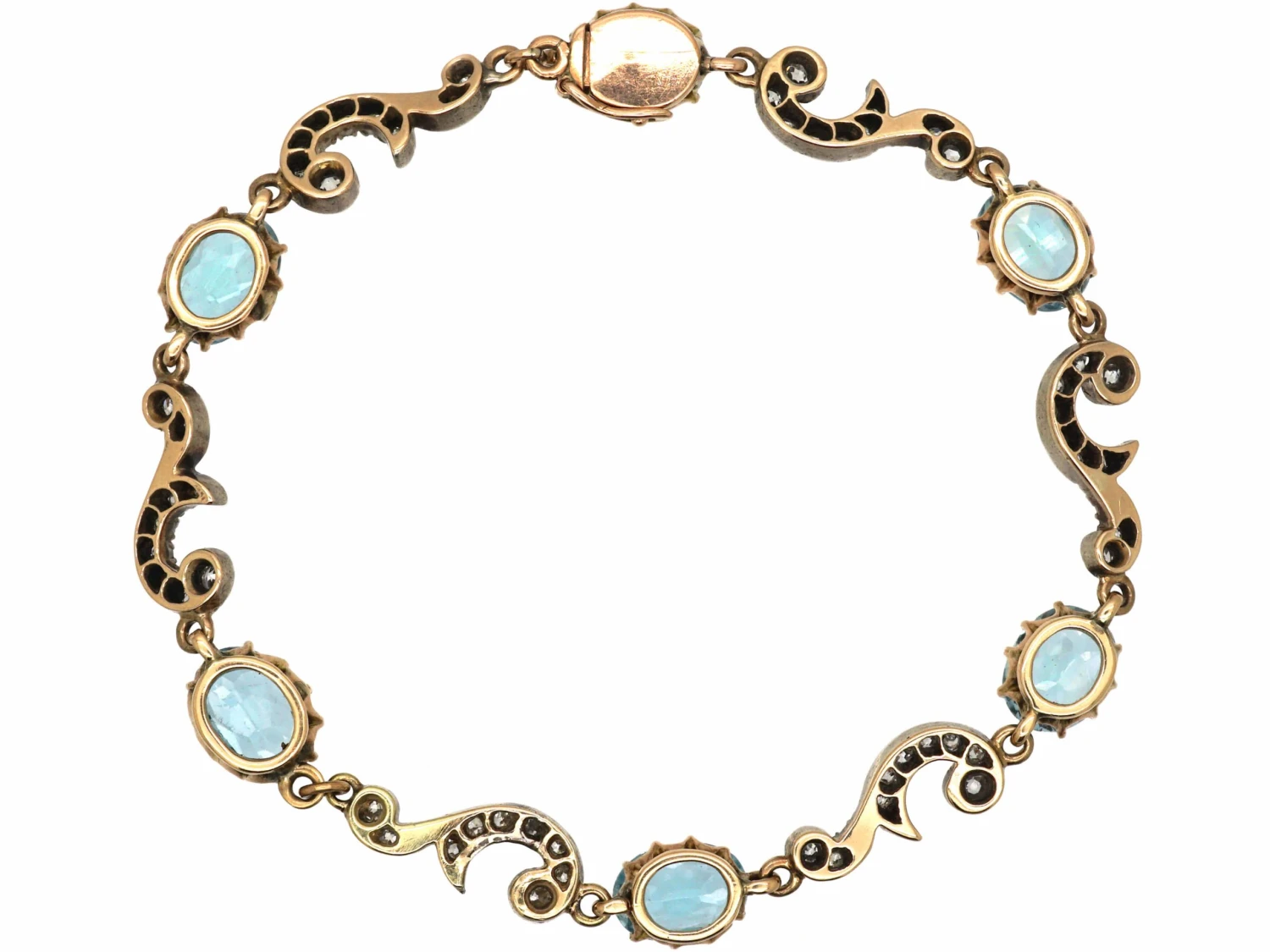 Edwardian 15ct Gold & Platinum, Aquamarine & Diamond Bracelet 5 Edwardian 15ct Gold & Platinum, Aquamarine & Diamond Bracelet - Image 3