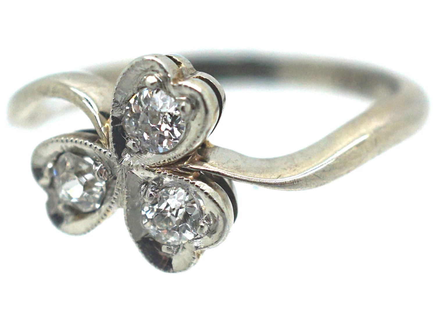 Edwardian 18ct White Gold & Platinum, Diamond Three Leaf Clover Ring 9 Edwardian 18ct White Gold & Platinum, Diamond Three Leaf Clover Ring - Image 7