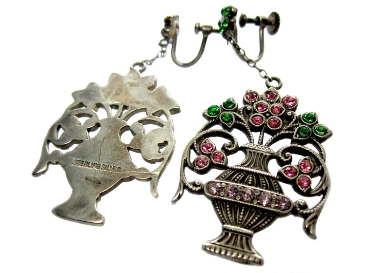 Flower Basket Silver & Paste Earrings 4 Flower Basket Silver & Paste Earrings - Image 2