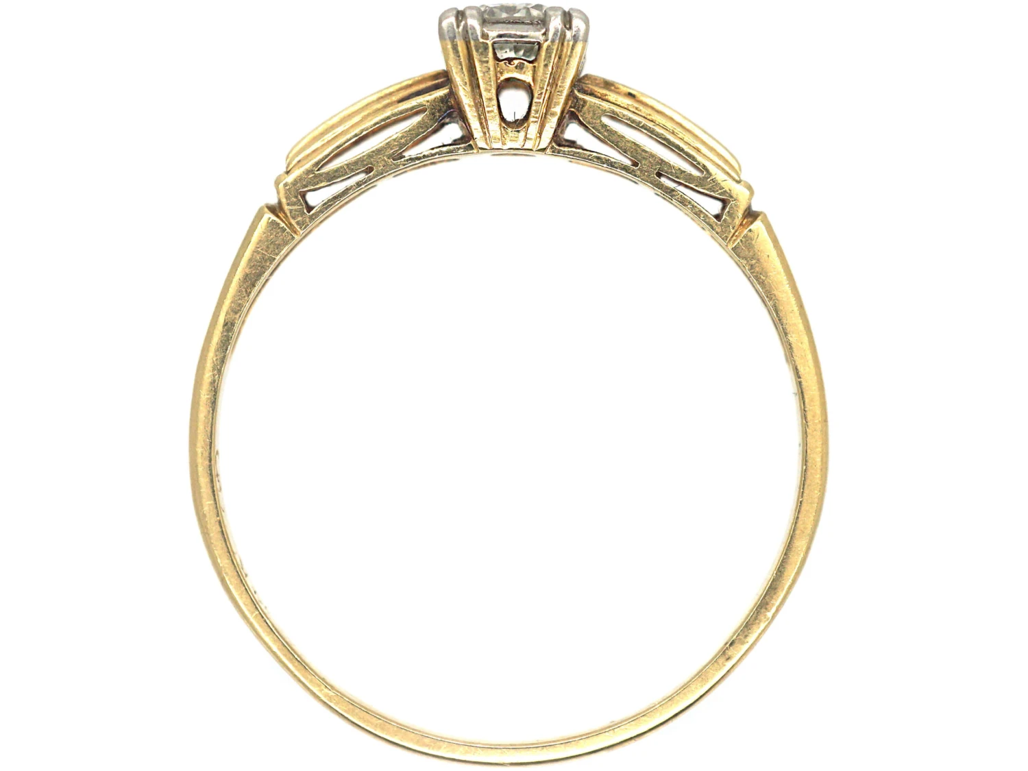 Art Deco 14ct Gold & Platinum Diamond Solitaire Ring 6 Art Deco 14ct Gold & Platinum Diamond Solitaire Ring - Image 4
