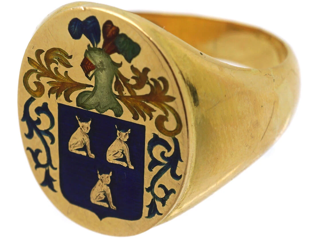 Large 18ct Gold & Enamel Signet Ring With Crest 8 Large 18ct Gold & Enamel Signet Ring With Crest - Image 6